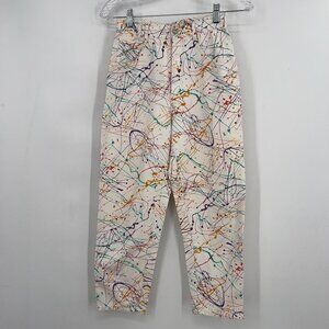 Vintage Esprit Sport 80s 90s Splatter Paint Pants High Waist Tapered Leg 7/8